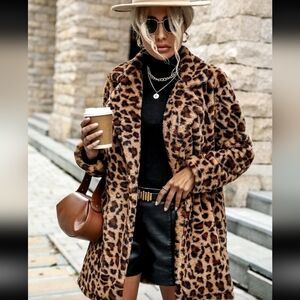 Chic Leopard Print Teddy Jacket